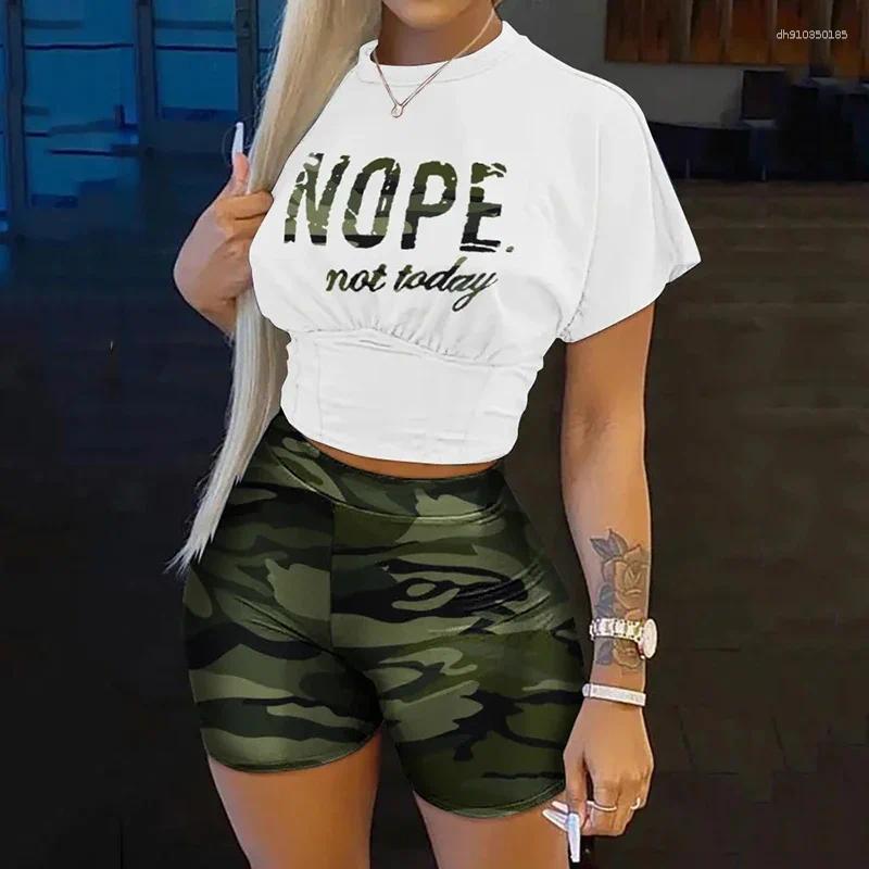 Women's Tracksuits Short Outfits Spring Summer Fashion Sexy Abstract Printed Bodycon T-Shirts And High Waist Pencil Shorts Two Piece Sets