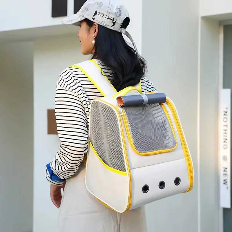 Pet Cat Carrier Backpack Breathable Portable Travel backpack for cat and dog With Anti Breakaway Belt Three-door design AA074 250205
