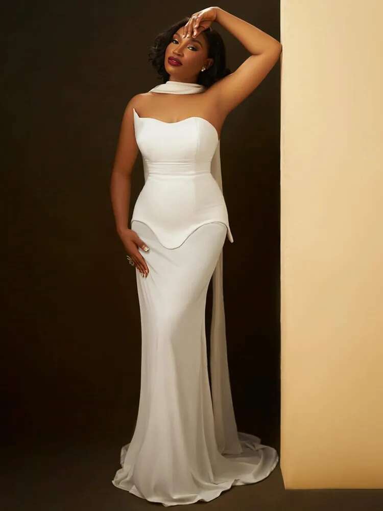 Sexy Strapless Backless White Black Maxi Long Women Celebrity Dress 2024 Elegant Party Evening Club Vestido Clothing