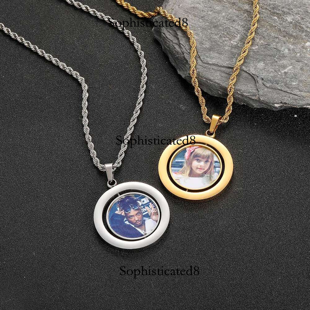 Hip Hop Photos Customize Spin Double Sided Round Stainless Steel Picture Pendant Necklace Jewelry