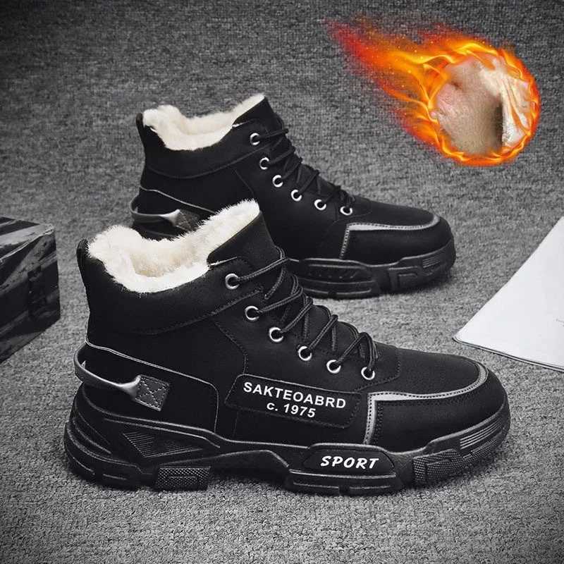 New Boots Men Winter Fashion Plush Shoes Snow Boots Men Casual Outdoor Sneakers Lace Up Warm Shoes Non Slip Ankle Boots Men Z250303