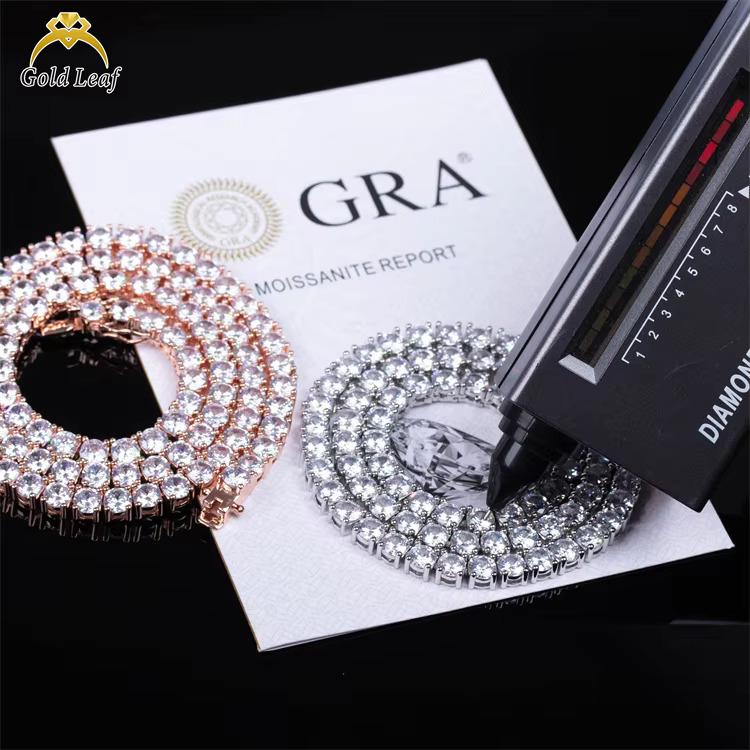 Goldleaf custom 3mm 4mm 5mm GRA Certificate D color VVS mossanite tennis necklace bracelet sterg sier moissanite chain