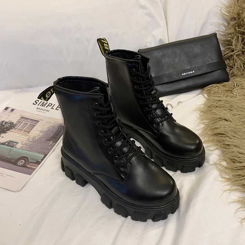 Women Boots Ankle Boots Leather Platform Round Toe Black Boots Women Goth Boots Designer Brand Luxury Women Shoes Womens Boots Z250303