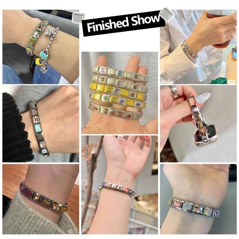 Star Heart Butterfly Square Beads fit Italian Charm ks 9mm Stainless Steel Bracelet Jewelry DIY Making Wholesale