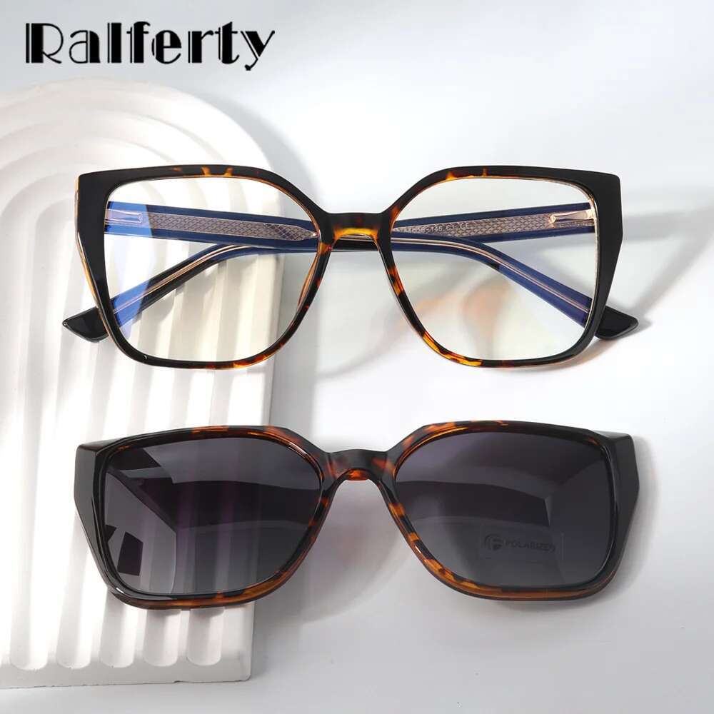 Ralferty Polarized Magnetic Sunglasses Women Designer 2 In 1 Clip On Glasses Lady Driving Sunglass Prescription 0 Diopter Lens