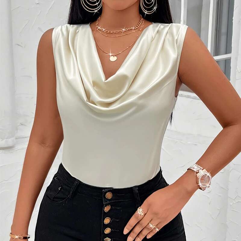 Silk-Like Basic Women Satin Tops Vest Summer Sexy Camis Tank For Ladies Strappy Camisole Top Shirts Grunge Femme Cowl Neck