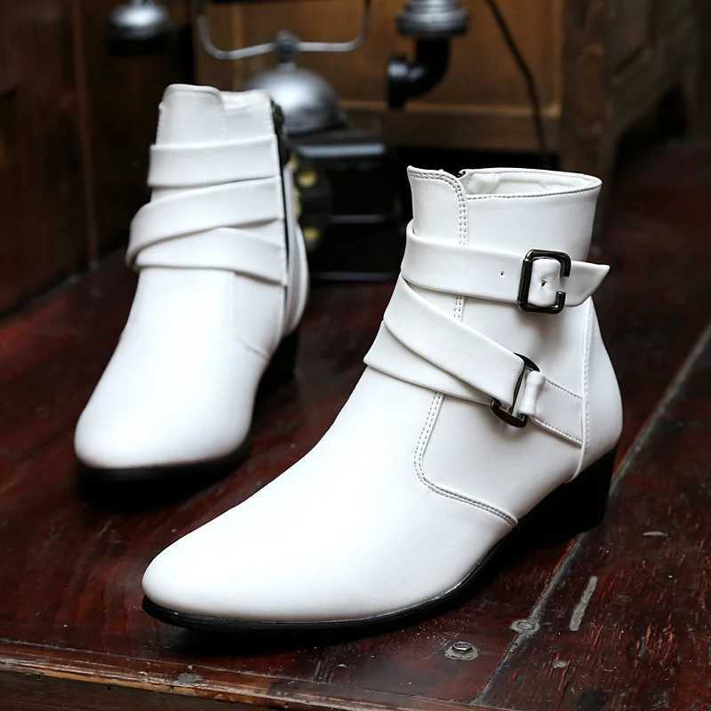 Luxury Leather Chelsea Boots Men Designer White Dress Boots Men Casual High top Buckle Strap Formal Shoes Men Motorcycle Boots Z250303