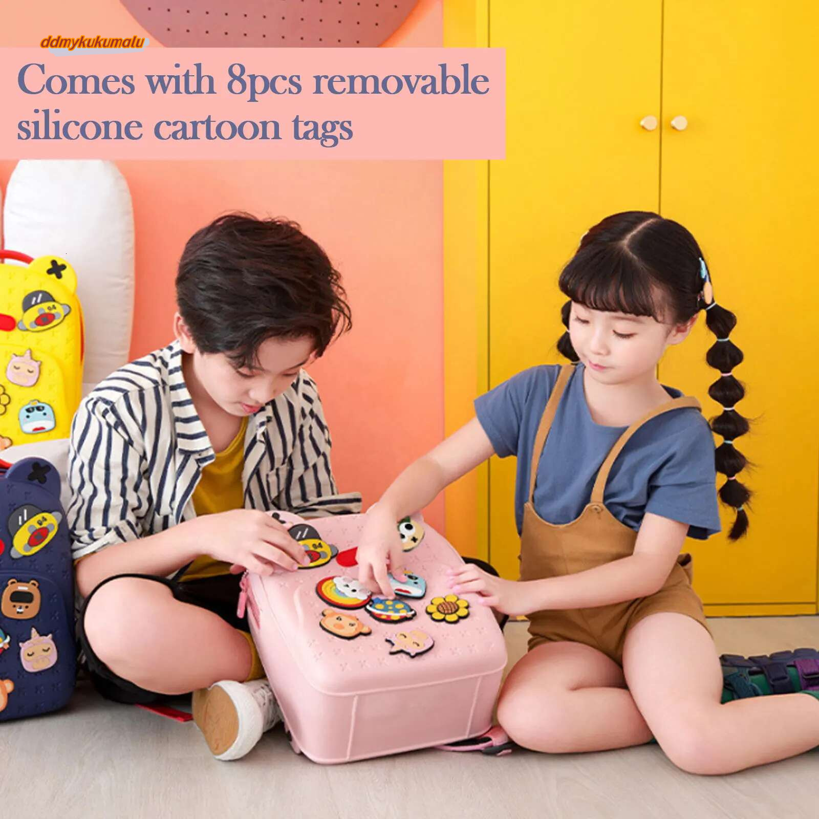 Kids Cute Lightweight Silicone Backpack Bag with 8pcs Cartoon Tags for 6-12Y Child Kindergarten Primary School Gift #ddmykukumalu
