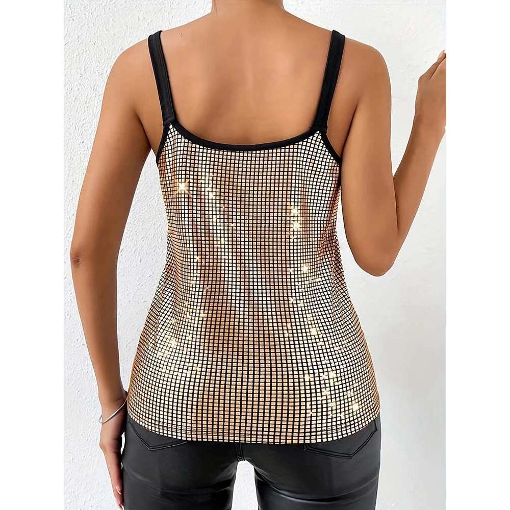 Nightclub Sleeveless Sequined Top,Tanks & Sexy Tank Top,White Tops Clothes Y2k For Women &