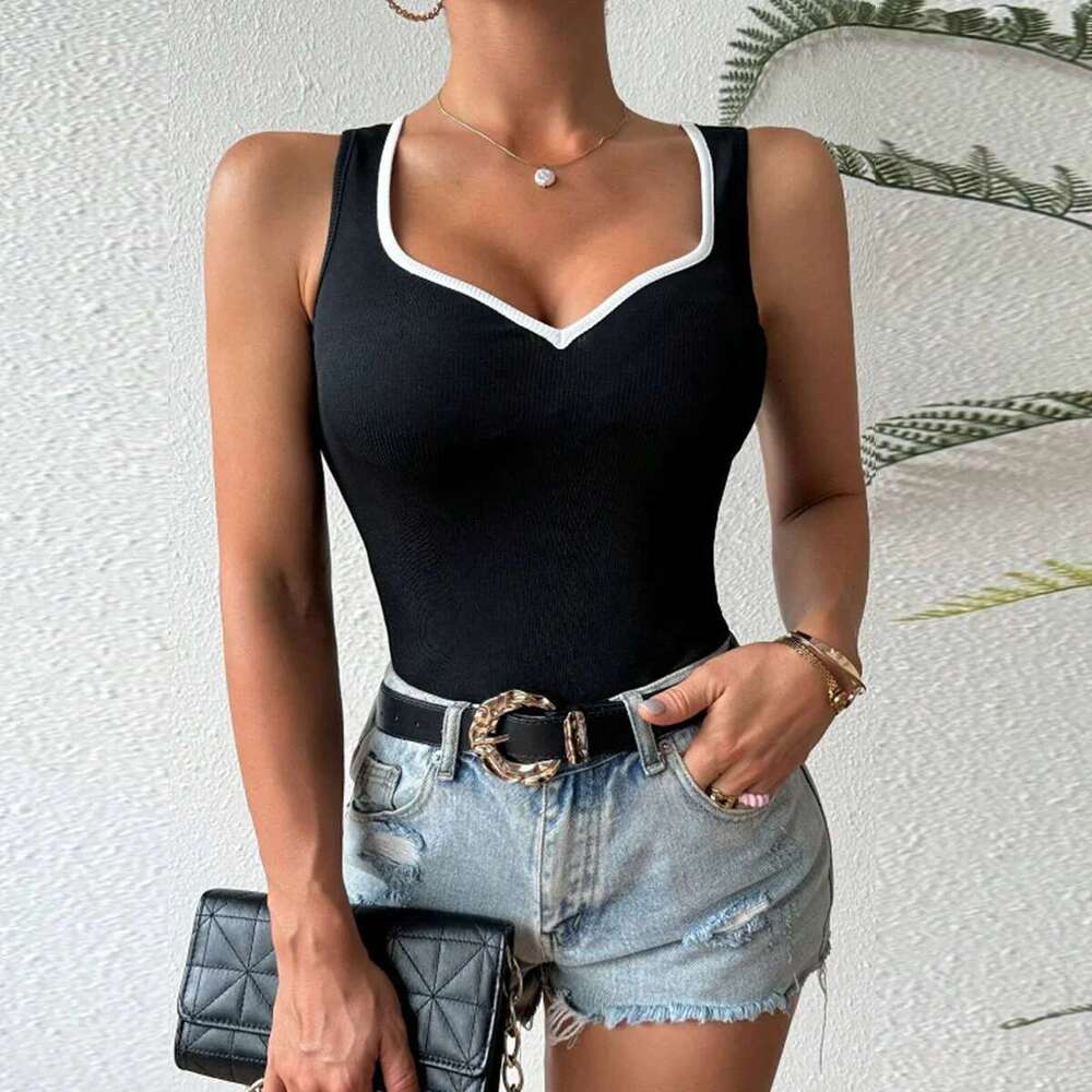 Ribbed Sexy Sleeveless Tank Trendy Women's Tight T-shirt V-neck Top 2025 Summer Spicy Girl Nightclub Bar New