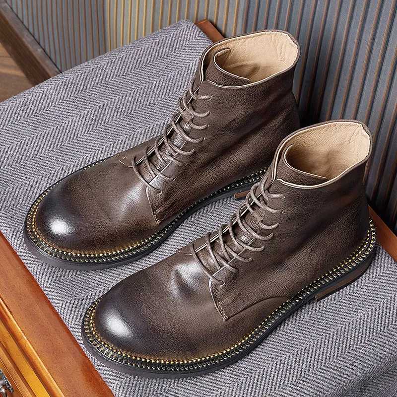 British Trend Mens Ankle Cowboy Boots Luxury Handmade Genuine Leather 2025 Autumn Designer Wedding Ceremony Social Shoes Men Z250303