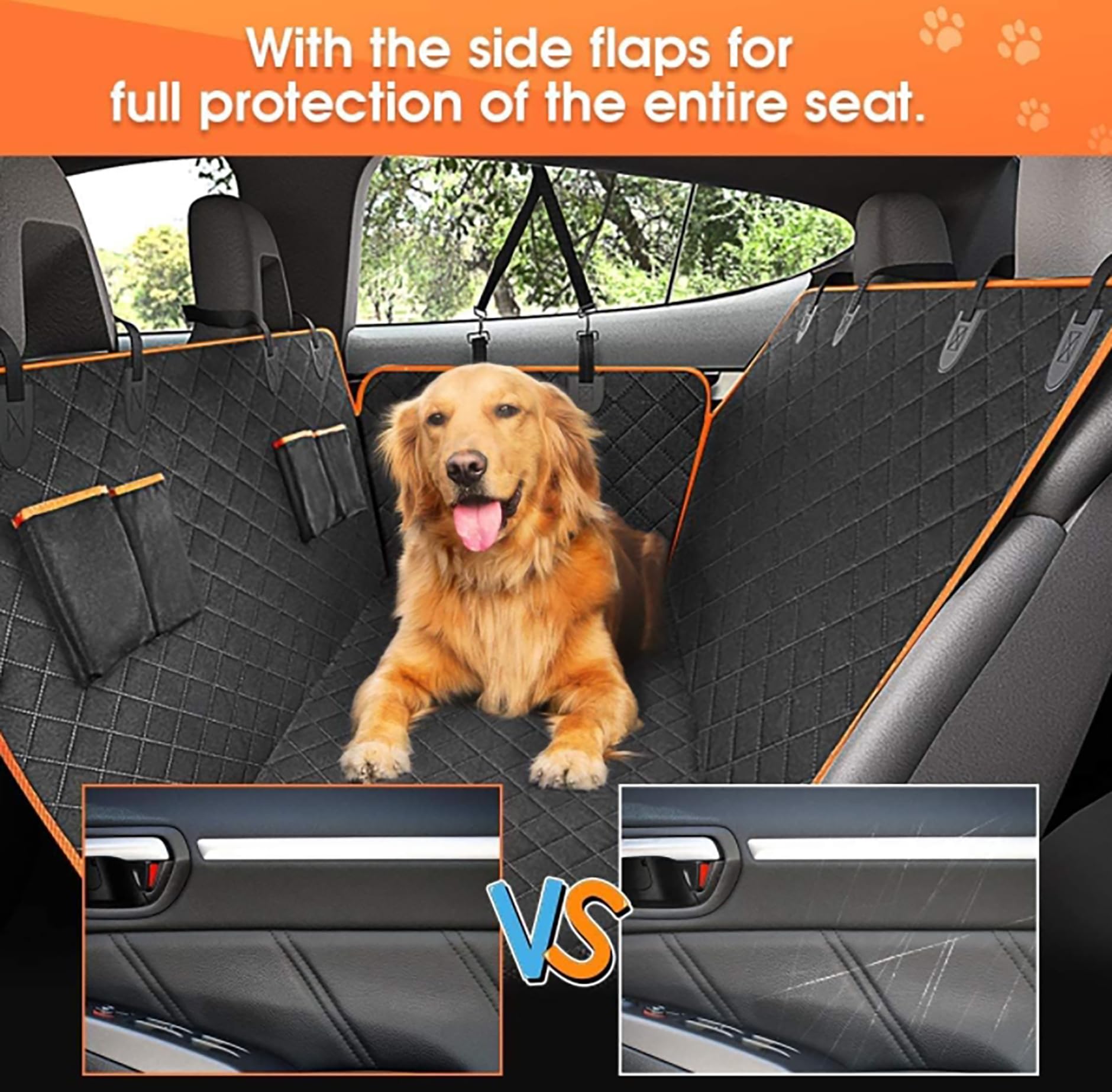 Dog Car Seat Cover for Back Seat, Waterproof Seat Protector Scratchproof Pet Hammock with 4 Bags Side Flaps