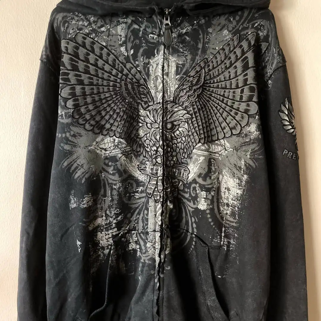 Y2K Vintage Fleece Padded Zipper Hoodie Men Women Street Hip Hop Loose Sweatshirt Couple Casual Punk Melt Pattern Hoodie 250226