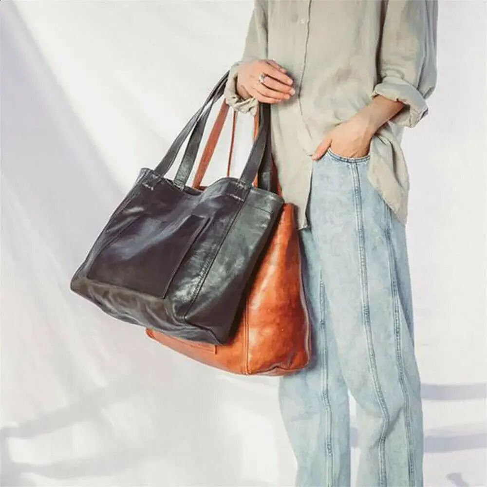Women Vintage Weekender Soft Leather Oversized Shoulder Bag Large Tote Handbags Fashion Portable Outdoor Travel Bags 250305ww