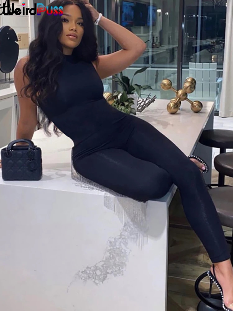 Weird Puss Fitness Women Skinny Jumpsuit Activewear Bodycon Soft Casual Stretchy Sleeveless Sporty Streetwear Workout Overalls 250228