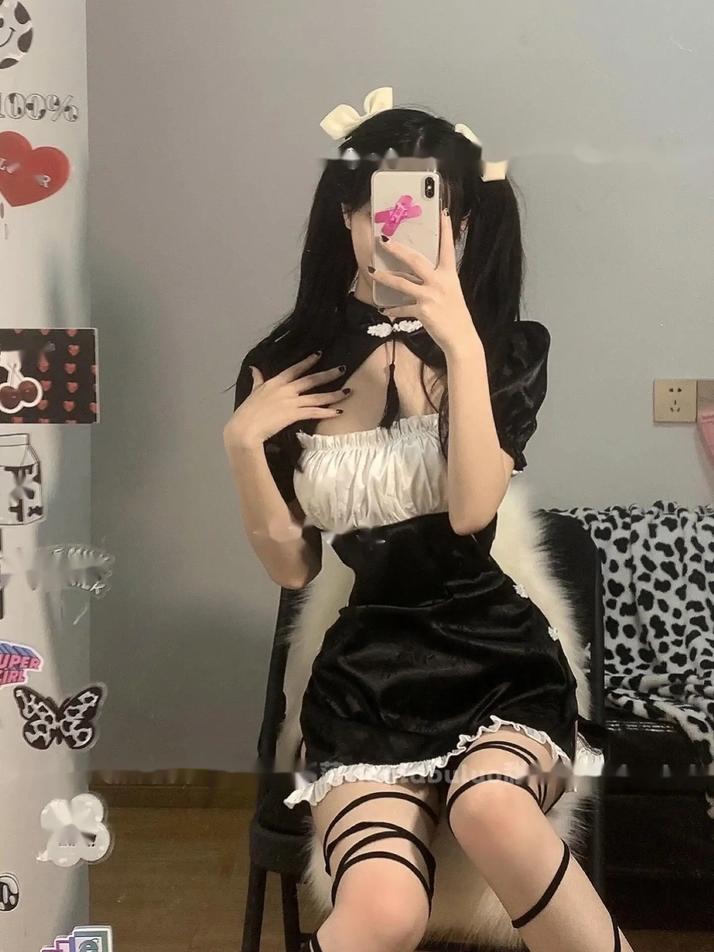 WOMENGAGA sweet Chinese cheongsam style backless Slash neck retro mini dress lace ruffles maid Lolita sexy korean top A8BG 250227