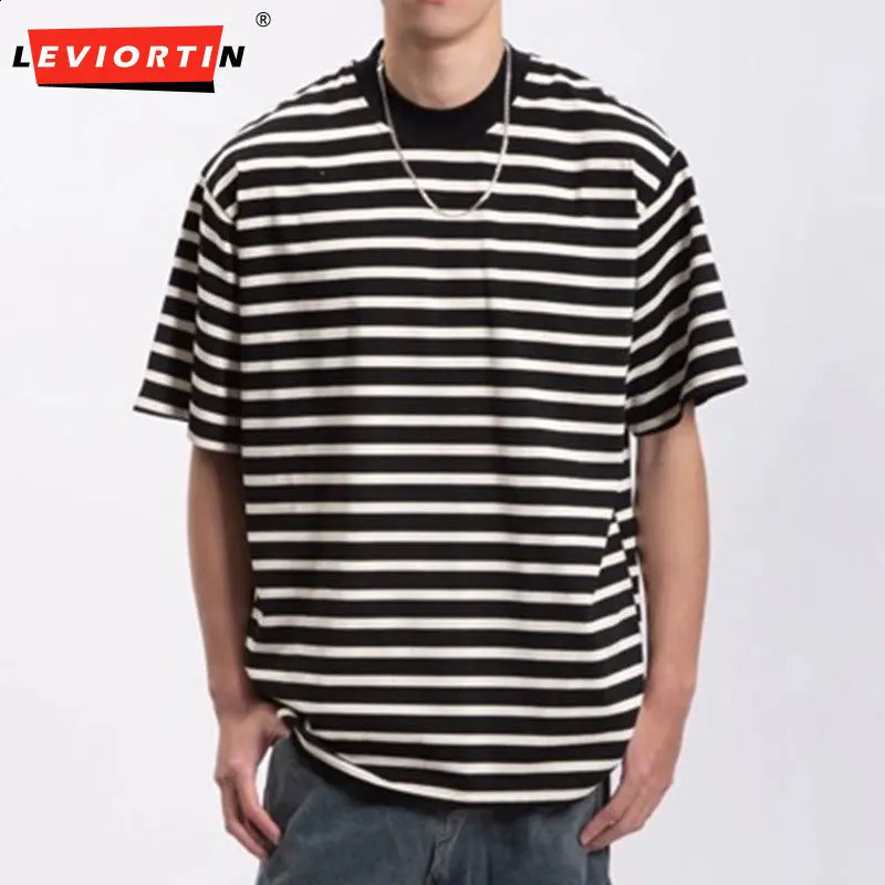 Academic street stripe t-shirt for men and women The same summer couple simple short sleeve versatile China-Chic casual top 250224