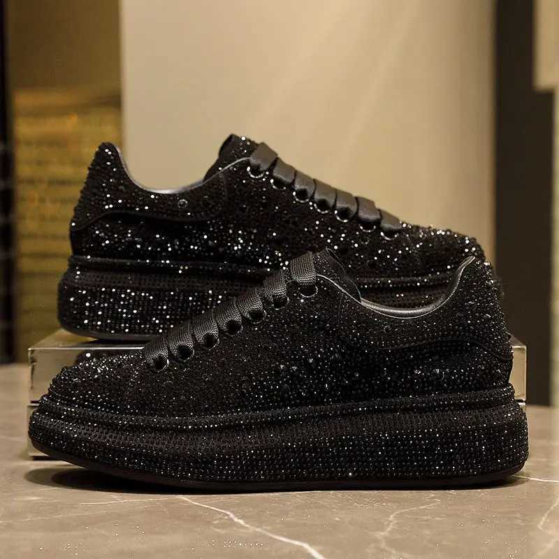 New Spring Women Crystal Shoes Thick Soled Sneakers Color Crystal Trend Sneakers White Silver Shoes Shining Shoes 35-42 M250303