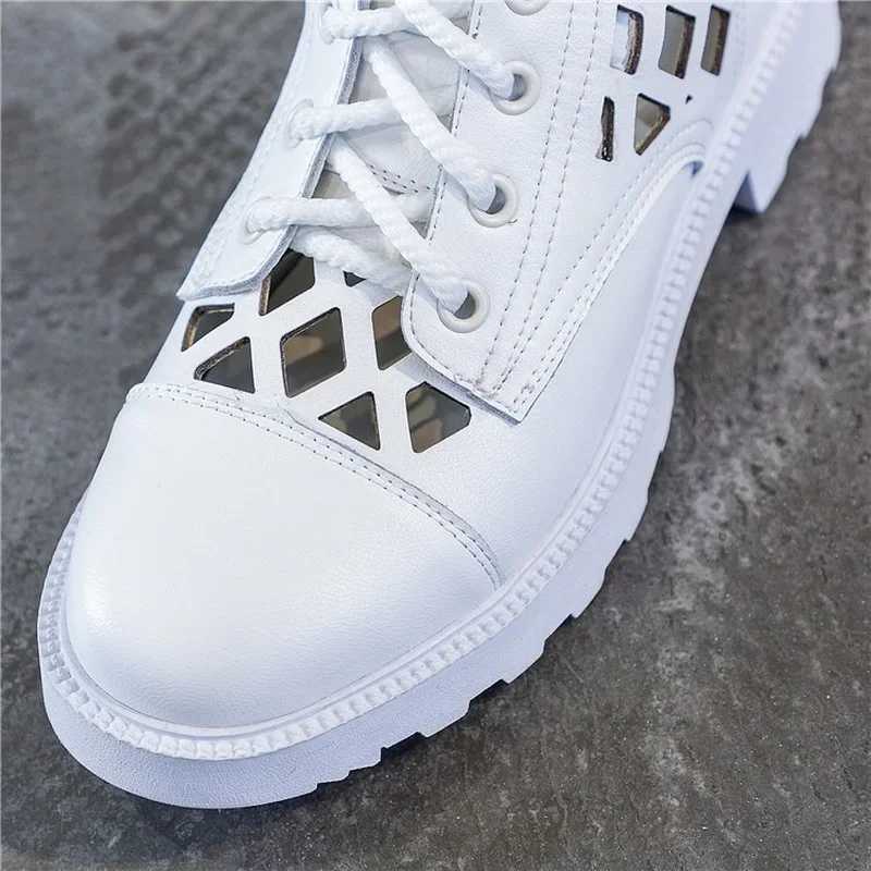 Comemore 2024 Spring Summer New Mid-heel Sandals Women Zip Up Large Size 42 Womens Shoes Hollow Luxury Black White Mesh Boots Z250303