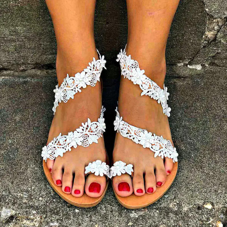 Designer Fashion Trend Bohemian Summer Big Flower Beach Shoes Size 43 Sandals Women's Shoes