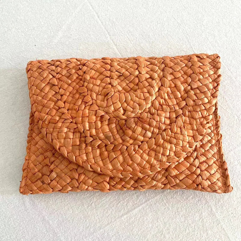 Fashion Beach Purse Women Summer Bag Envelope Woven Clutch Solid Color Large Capacity Storage Corn Husk Straw Hand 250227