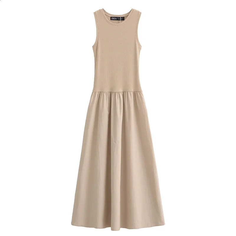 TRAF Womens Black Long Dresses 2025 Spring Sleeveless Elegant Dresses Fashion Casual Vintage Party Khaki Dresses Vestidos 250303