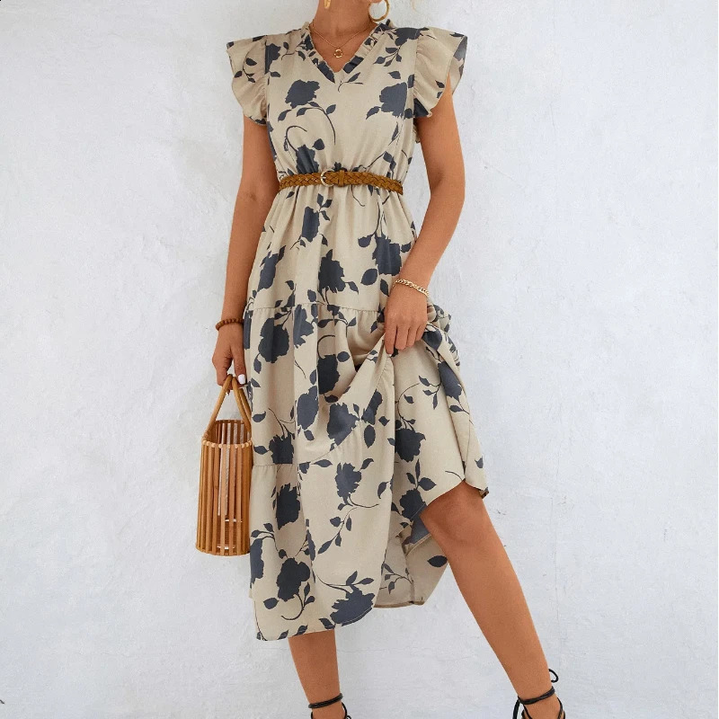 Product Vneck Printed Feifei Sleeve Dress 250228