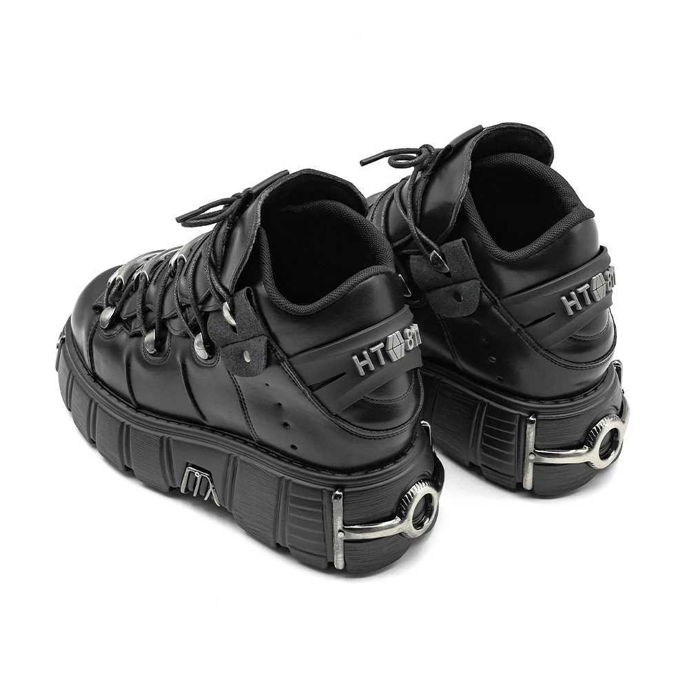New 2024 Brand Punk Style Women Shoes Lace-up heel height 6CM Platform Shoes Woman Rock Boots Metal Decor Woman Sneakers Z250303