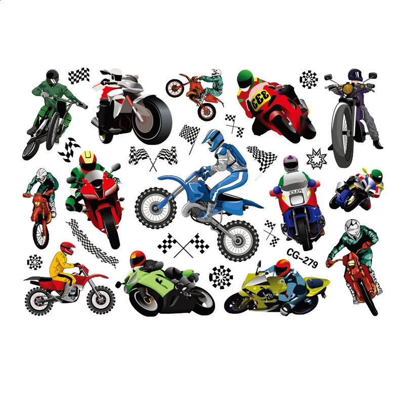 Dirt Bike Motorcycle Kids Tattoo Stickers Racing Figure Cartoon Boys Girls Christmas Birthday Party Supplies Decoration Kid Gift 250219