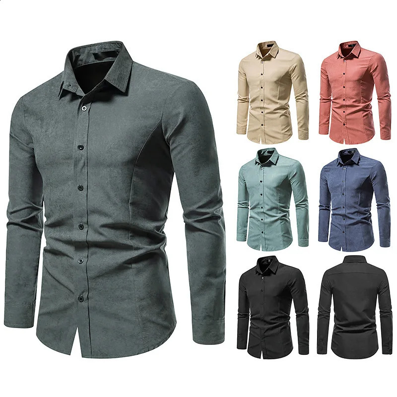 Mens hollow long sleeved fashionable button top solid color retro casual button top 250224