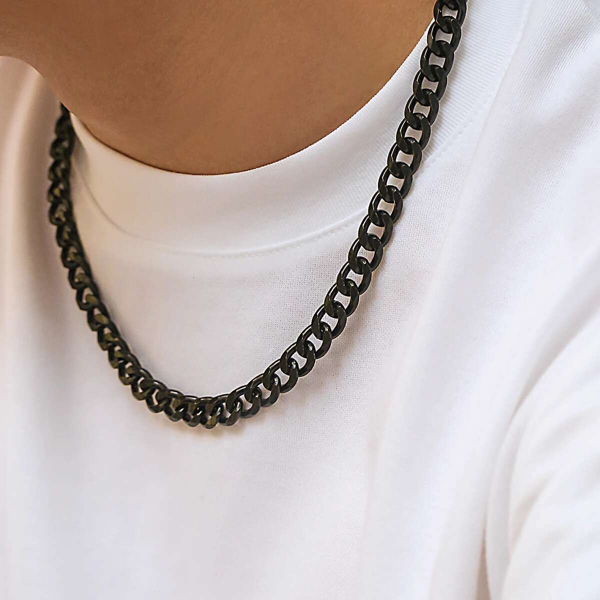 KunJoe Simple Cuban Necklace for Men Gold Color/Black Metal Aluminium Chain On The Neck Choker Jewelry Party Male DIY Gift