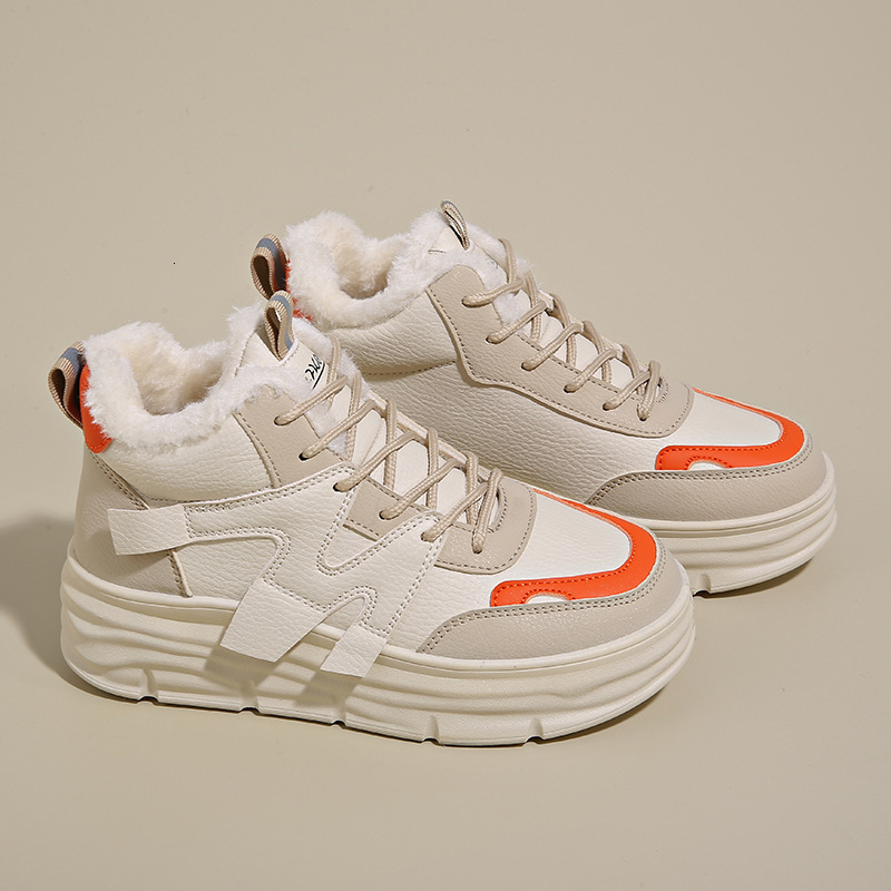 Winter Designer s New Velvet High Top White Women's Versatile Height Increasing Thick Sole Warm And Velvet Sports Casual Cotton Fashionable Shoes