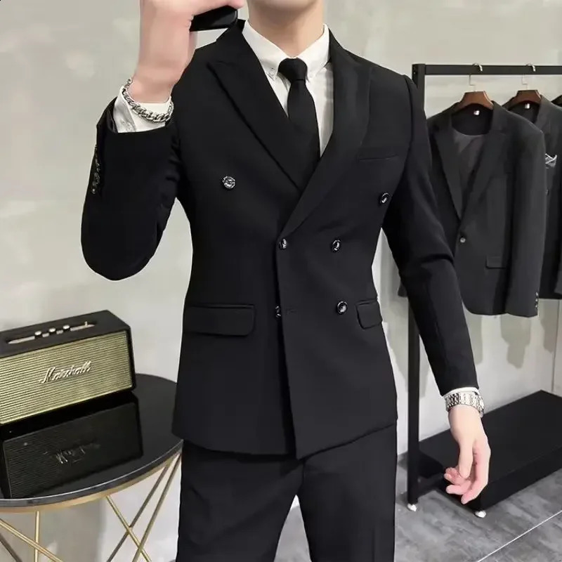 Full Mens Suits and Blazers Double Breasted Casual Business Pants Ceremony Trends 2 Piece Outfit Set Male Costumes Fashion 250224