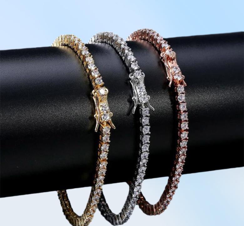 European and American tennis chains Hiphop Tide Men039s Bracelet Zirconmicroencased 3mm Bracelet Tennis bracelet7107158