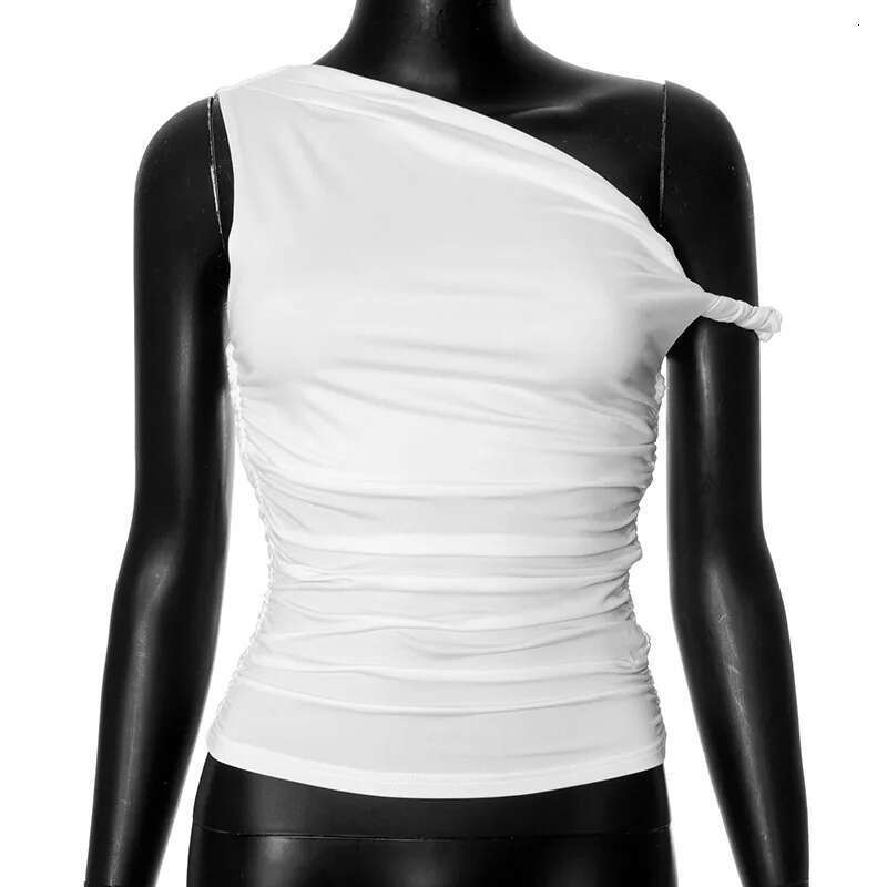 Basic Women's Simple Casual Summer Sleeveless Tank Top Solid Color Off-Shoulder Side Ruched Crop Vest Spring Fashion T-Shirt