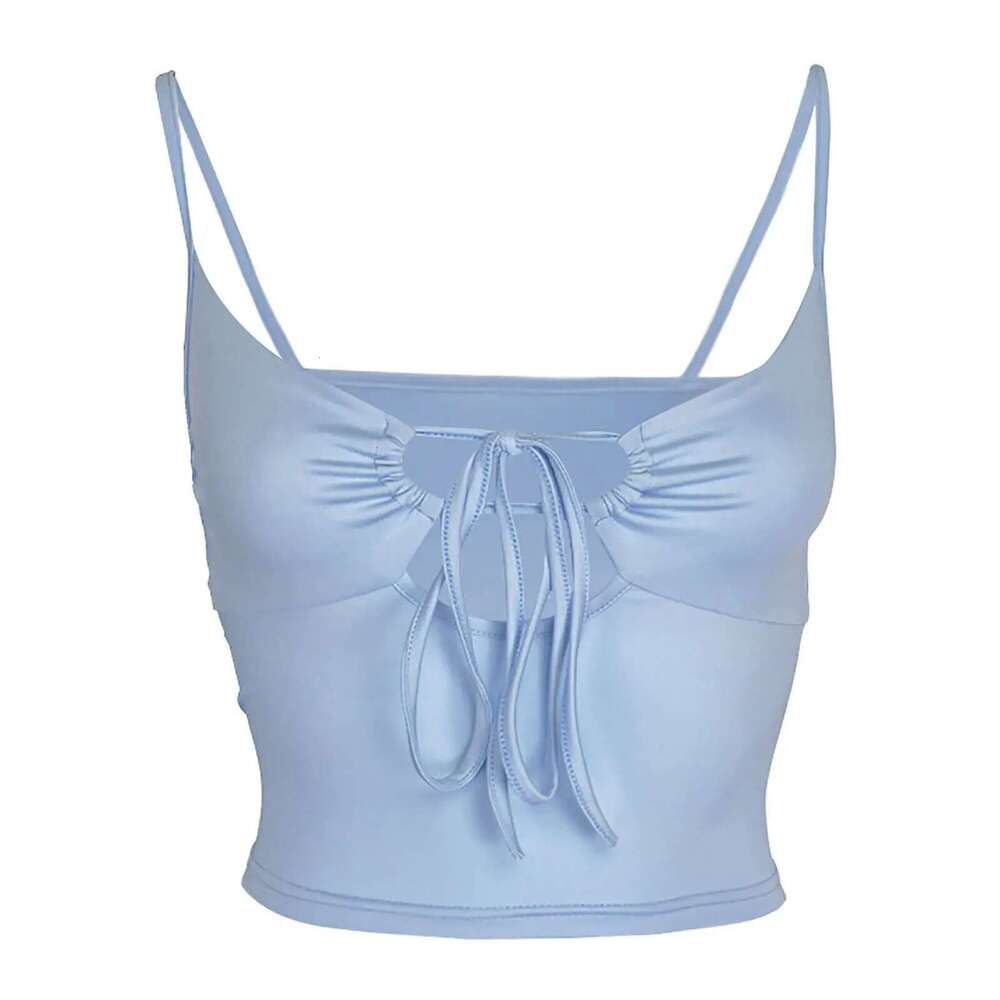 Lace-up Camisole Women Hollow Out Crop Summer New Thin Sexy Backless Spaghetti Strap Vest V-Neck Tanks Top Y2k Sleeveless
