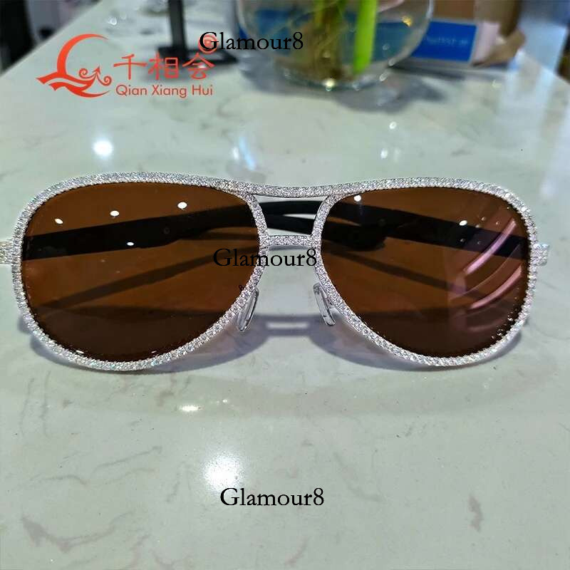 full white moissanite sier Fashion Sunglasses Woman men Vintage Designer brown Sun Glasses Big Frame Cool Sexy Female