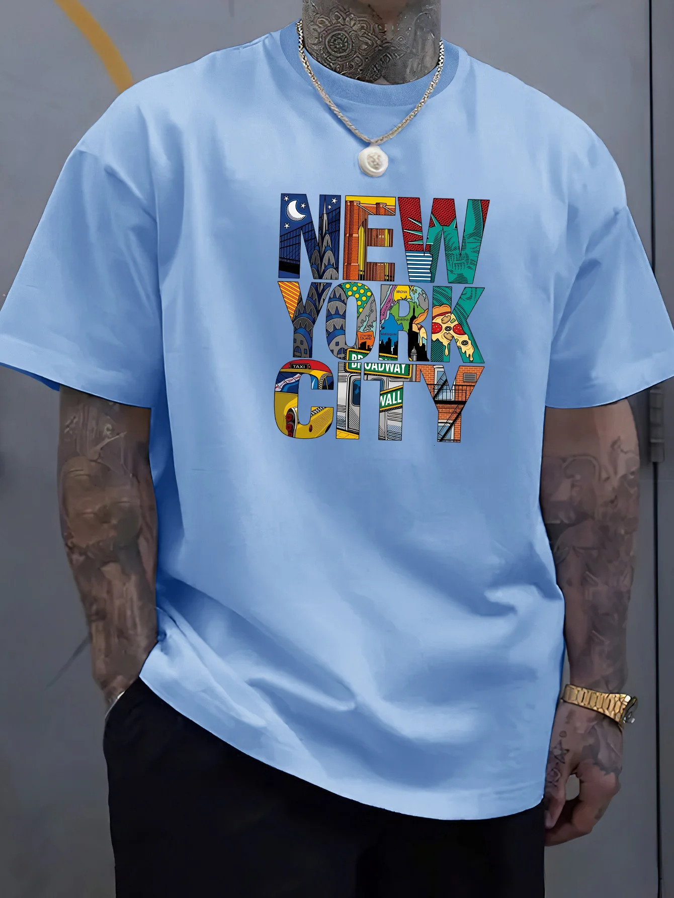 Summer Men 100 Polyester Comfortable Casual Loose Plus Size YORK CITY Printed Sports Round Neck Short Sleeved Tshirt Top 250303