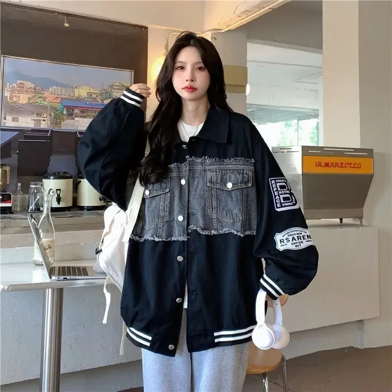 Cowboy jacket ed baseball uniform bomber streetwear Harajuku Y2k top trench coat hiphop long sleeved 250228