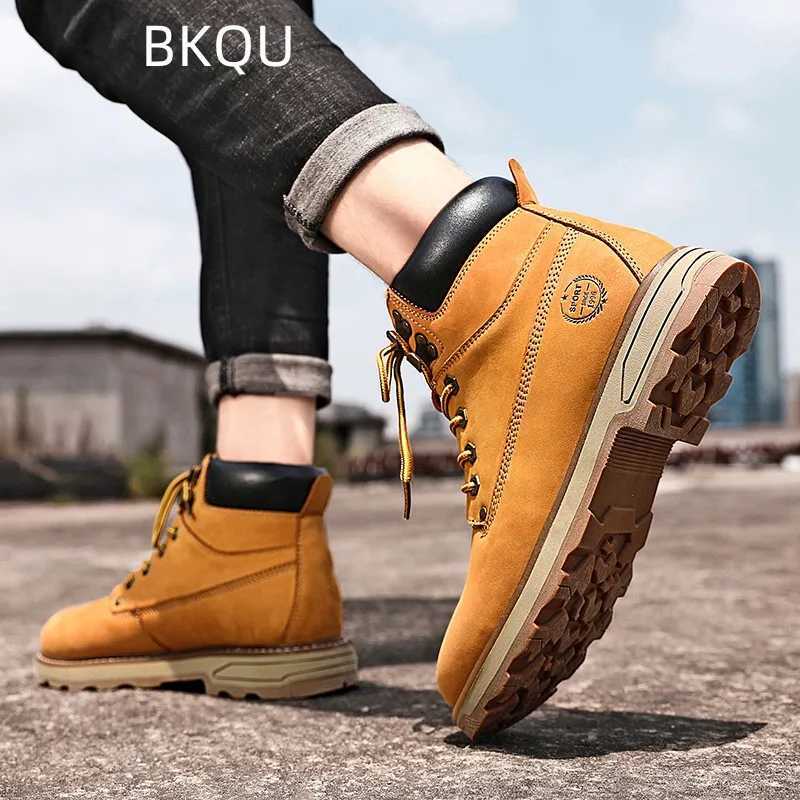 Leather Boots for Men Round Toe Comfortable Trendy All-match Wear-Resistant Outdoor Platform Non-slip Shoes Spring Autumn Main Z250303