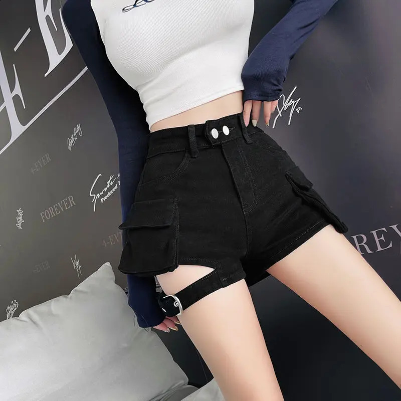 High Waisted Cargo Khaki Chic Pockets Jeans Shorts Sexy Girl Summer Clothes for Women 250303 XJ260206