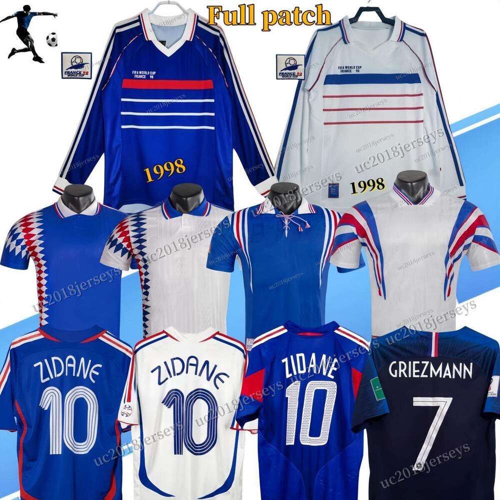 Retro1998french Soccer jerseys 96 98 06 Full patch ZIDANE HENRY MAILLOT DE FOOT REZEGUET Football shirt french national club Classic Vintage Jersey