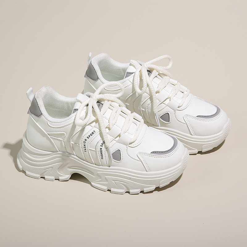 2025 Spring/summer New Designer Sports And Leisure Thick Soled High Rise Solid Color Leather Anti Slip Outdoor New Product Slimming And Small Ladies&#