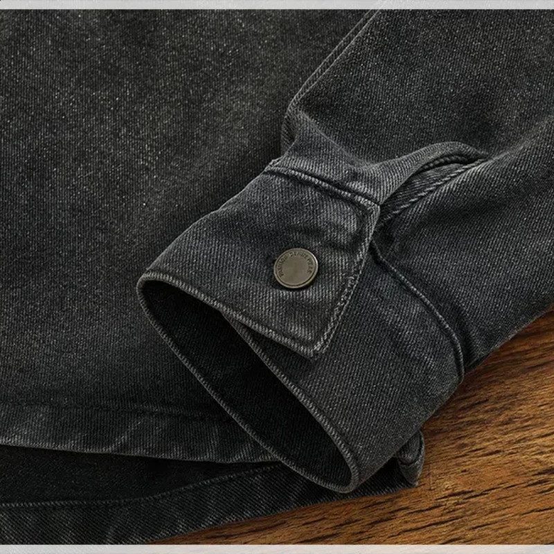 Loose sleeved fashion denim shirt jacket menswear top Heavy thick make old wash black gray 250226