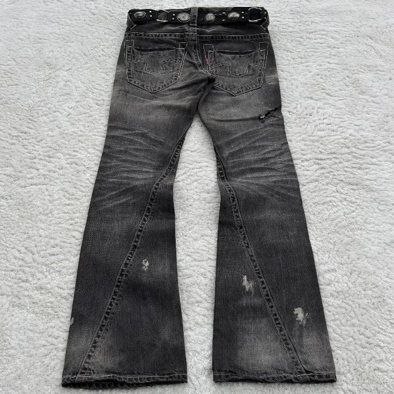 Men's Jeans Y2K Washed Gothic Retro Micro Flared Double Waisted Black Denim Pants Men Women Streetwear High Quality Design Trousers