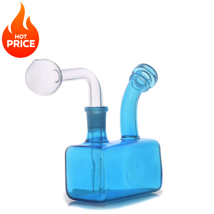 Thick heady 14mm female Blue square water dab rig bongs pipes glass oil burner pipe bong with smoking tobacco bowl