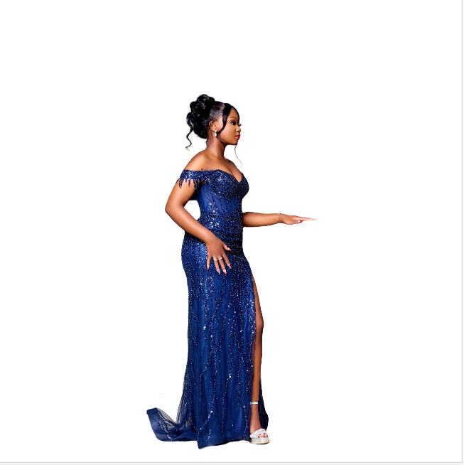 Luxurious Off The Shoulder Mermaid Evening Dress High Side Split Custom Made Women Sequined Lace Party Gown Prom Robe