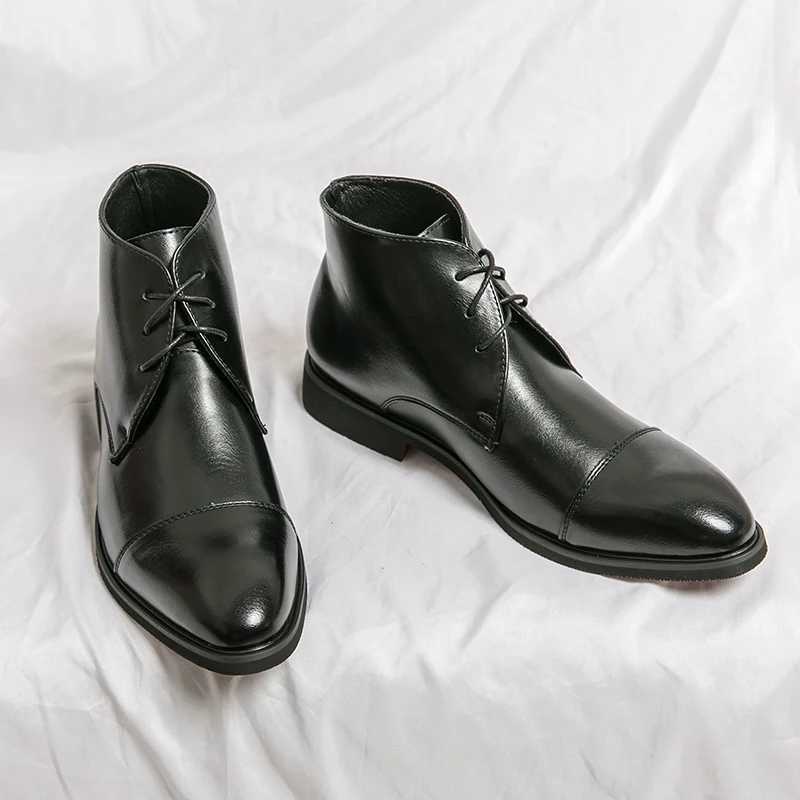 Luxury Leather Men Boots Solid Simplicity Pointed Toes Dress Leather Boots Men Fashion High Top Boots Party My Shoes Business Z250303