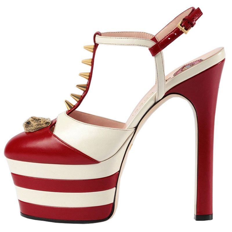 Hateful Heavenly Headed Thick Sole Ultra High Heel Waterproof Platform Sandals Show Color Block Large Rivet Sexy Banquet Shoes