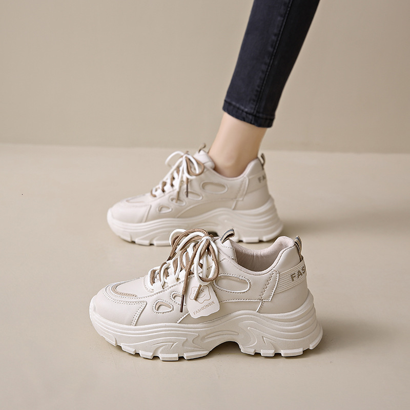 2025 Autumn Designer s New Breathable White Women s Versatile Thick Soled Height Increasing Multi Functional Sports And Leisure Running Shoes